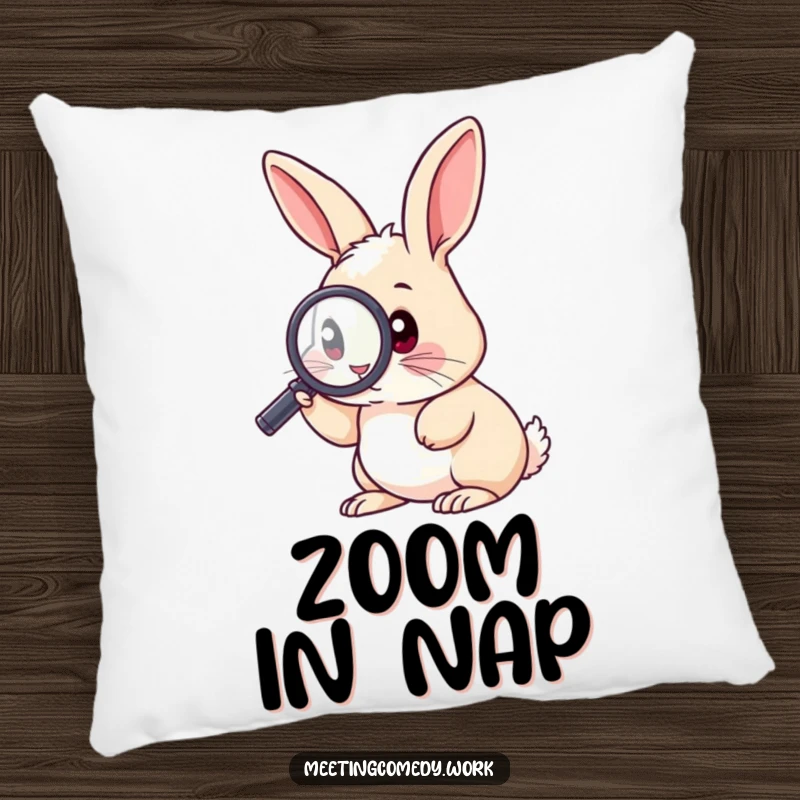 Funny pillow with a rabbit using a magnifying glass, perfect for adding a touch of curiosity and comfort to any space.