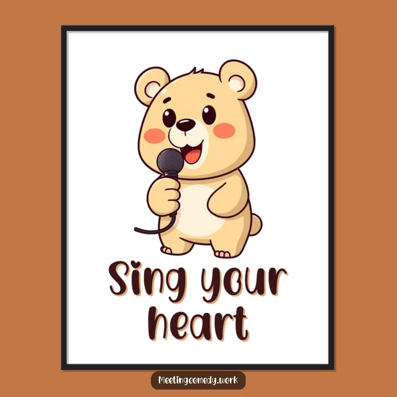 Funny Bear Microphone Digital Art: Instant Joy, Hilarious Gift for Music Lovers