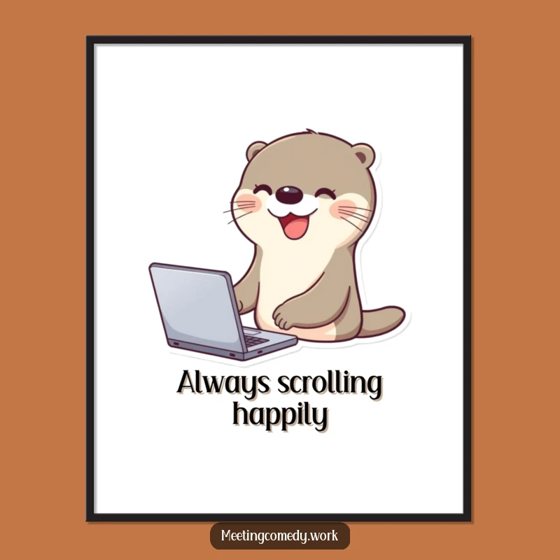 Funny Otter Laptop Digital Art - Cheerful Decor & Hilarious Gift