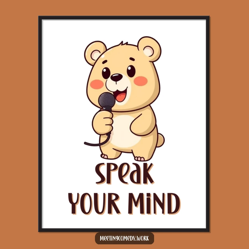 Funny Bear Microphone Poster: Uplifting Wall Art, Hilarious Gift for Music Fans