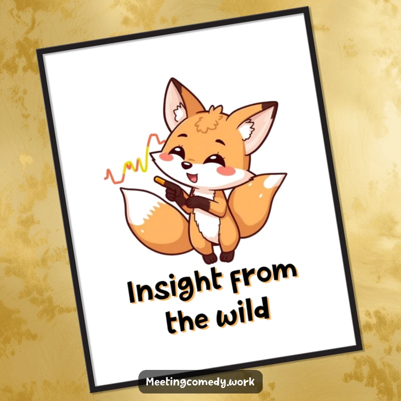 Funny fox pointing at a colorful graph, witty and playful art for a poster.