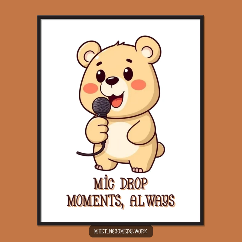 Free Printable Wall Art: Funny Singing Bear Microphone, Hilarious Downloadable Poster for Home Decor