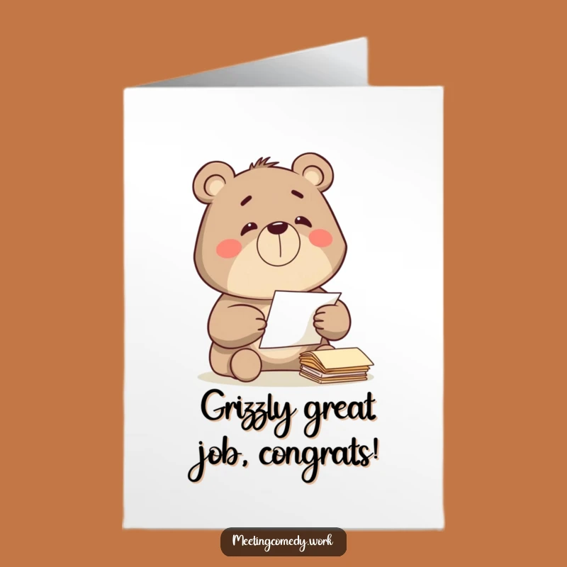 Free Printable Bear Paper Congrats Card: Funny Downloadable Gift for Task Masters