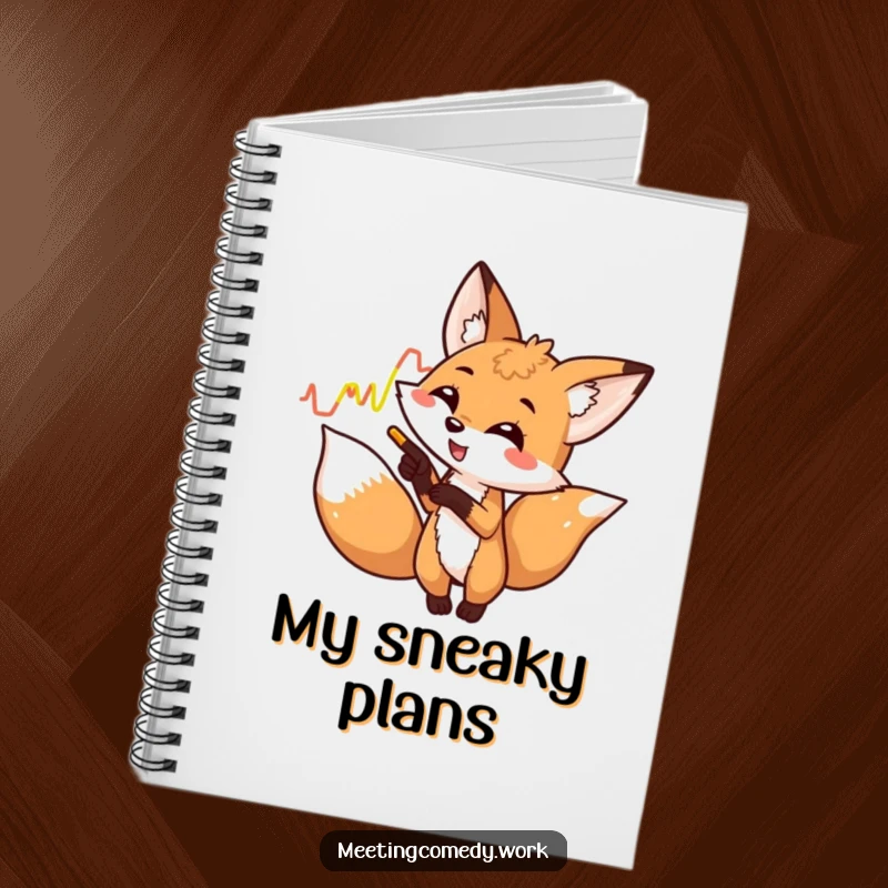 Funny fox pointing at a colorful graph, perfect for jotting down ideas in a humorous notebook.