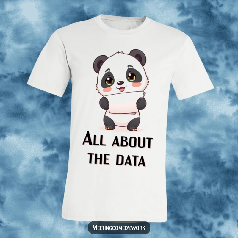 Funny t-shirt with a cute panda cub enthusiastically presenting a neat stack of papers, showcasing its helpful and organized nature.